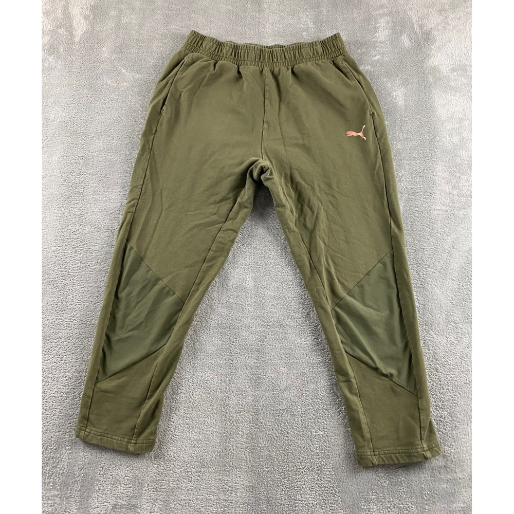 Puma Womens Olive Green Joggers Rose Gold Metallic Logo Sweatpants Size Small